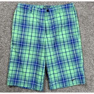 Nike Golf Tour Performance Dri-FIT Plaid Golf Shorts Youth XL Blue Green Stretch